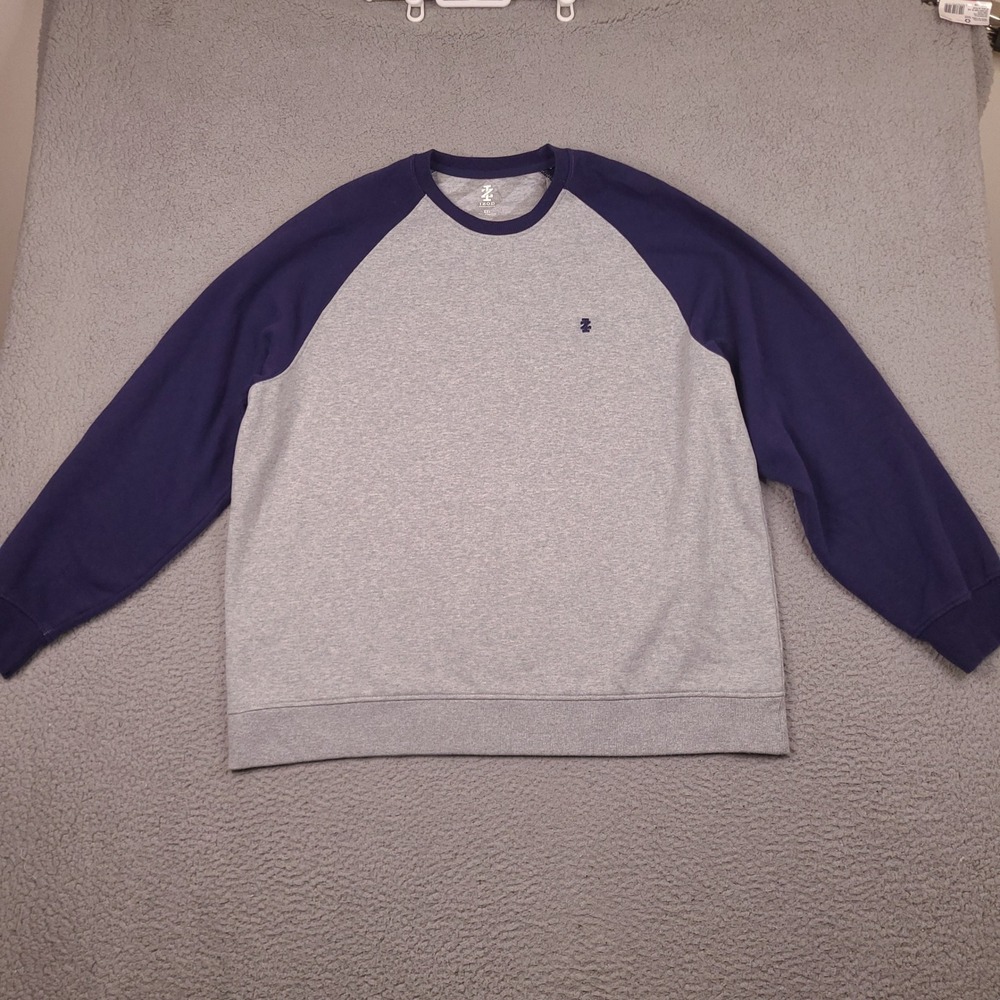 IZOD Sweatshirt Mens XXL Raglan Colorblock Gray Navy Blue Fleece Pullover Logo